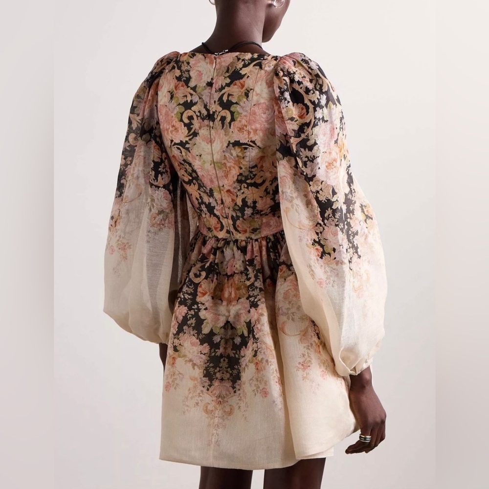 Zimmermann Illustration Pleated Silk-Linen Blend Organza Mini Dress - Picture 8 of 9